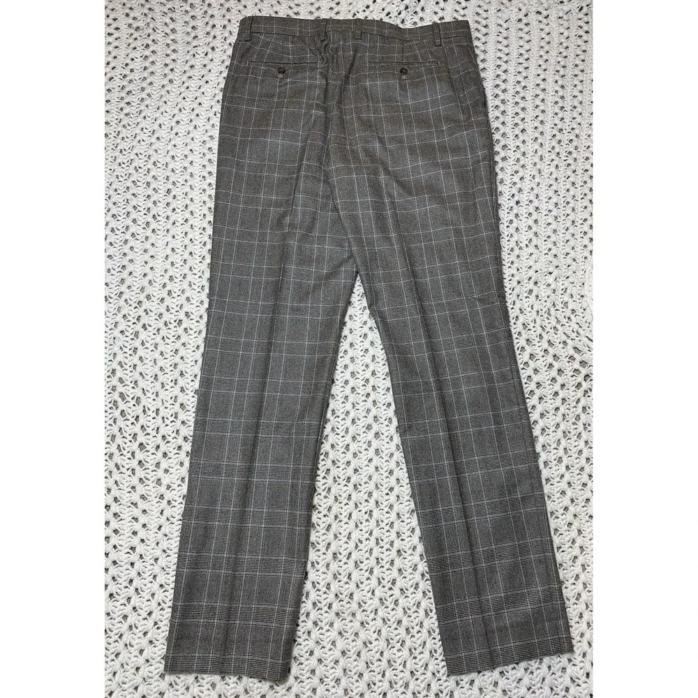 Men's Tailored Dress Pants Slim Fit Windowpane Size W36 34L Italian Flannel Wool